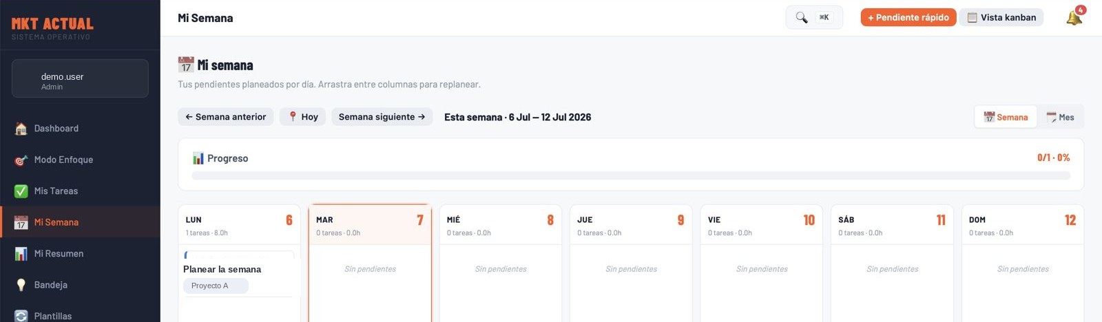 MKT Actual — guided weekly planning